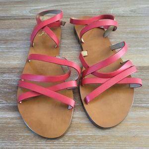 J. Crew | Shoes | Jcrew Leather Cerise Leather Ankle Strap Flat Sandals  Size 9 | Poshmark